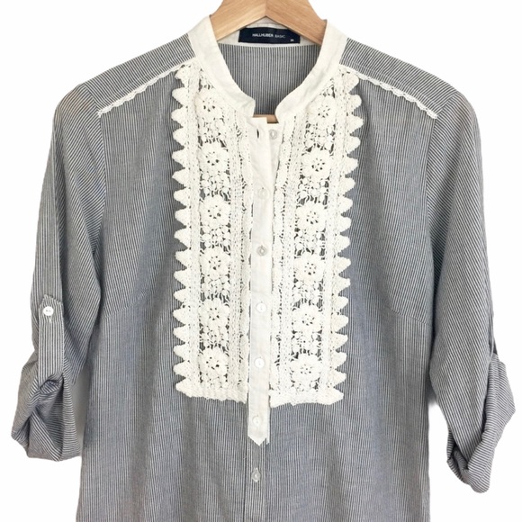 Striped Button Up with Lace Bib NWOT - Picture 1 of 5